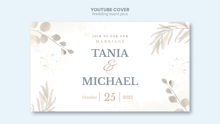PSD gratuit modèle de couverture youtube de mariage élégant avec végétation