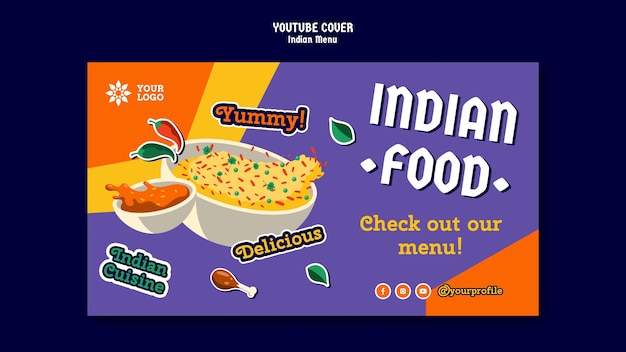 PSD gratuit modèle de couverture youtube de menu indien coloré