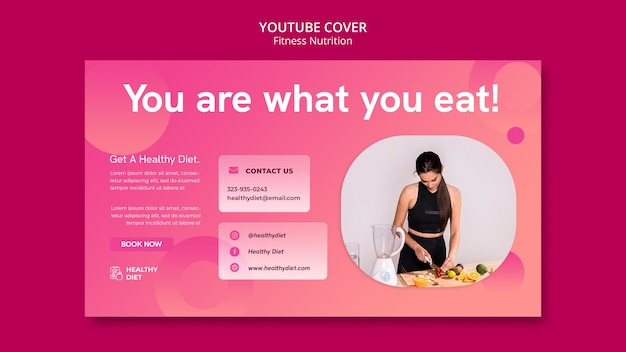 PSD gratuit modèle de couverture youtube de nutrition de remise en forme