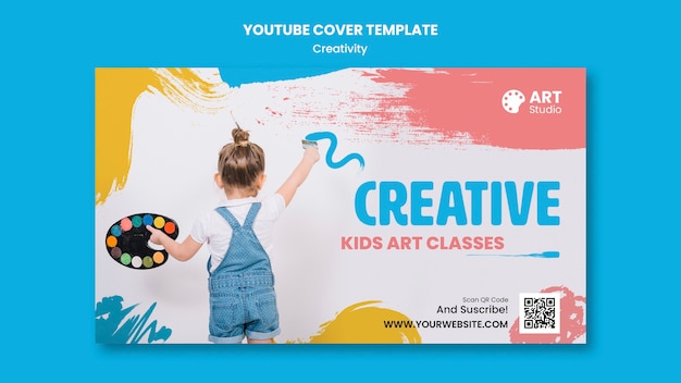 PSD gratuit modèle de couverture youtube peinture et créativité