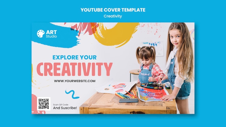 PSD gratuit modèle de couverture youtube peinture et créativité