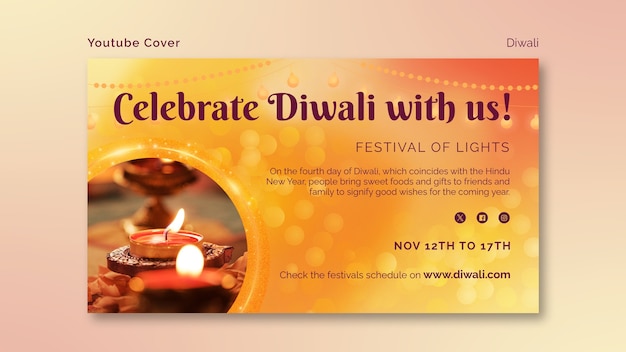 PSD gratuit modèle de couverture youtube pour la célébration de diwali