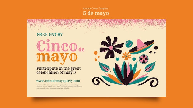 PSD gratuit modèle de couverture youtube pour la célébration du cinco de mayo