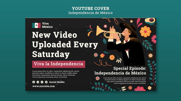 PSD gratuit modèle de couverture youtube pour la célébration de la fête de l'indépendance du mexique