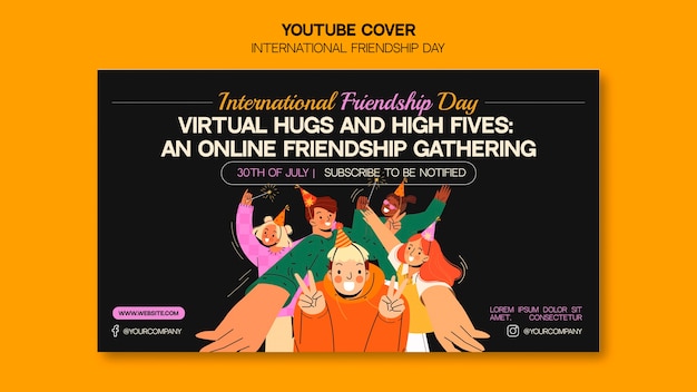 PSD gratuit modèle de couverture youtube pour la célébration de la journée de l'amitié