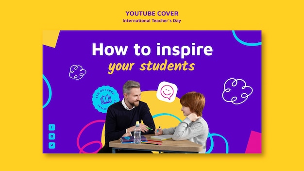 PSD gratuit modèle de couverture youtube pour la célébration de la journée des enseignants