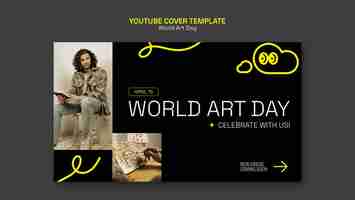 PSD gratuit modèle de couverture youtube pour la célébration de la journée mondiale de l'art