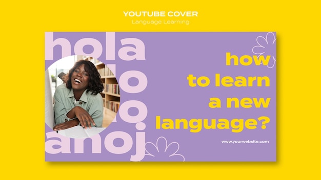 PSD gratuit modèle de couverture youtube pour les cours d'apprentissage des langues