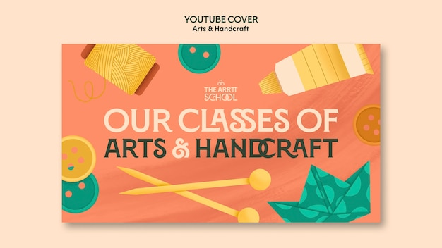 PSD gratuit modèle de couverture youtube pour les cours d'art et d'artisanat