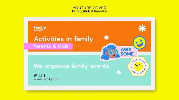 PSD gratuit modèle de couverture youtube pour événements familiaux et activités