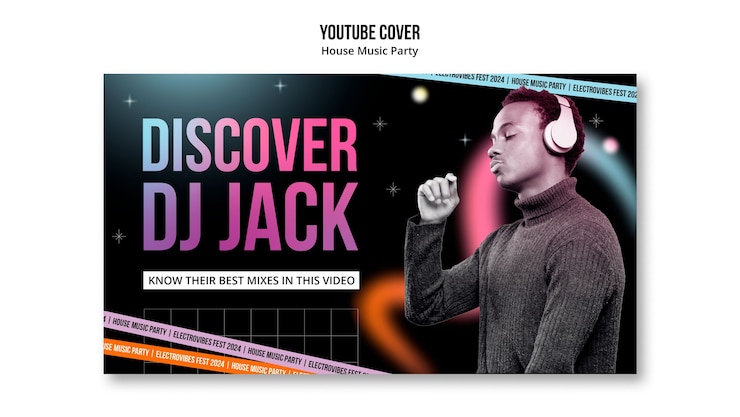 PSD gratuit modèle de couverture youtube pour une fête de musique house