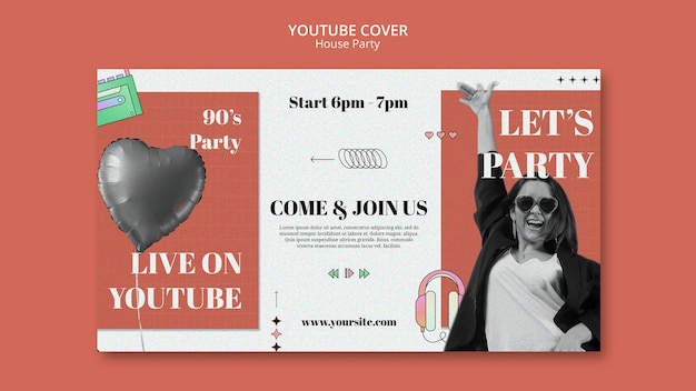 PSD gratuit modèle de couverture youtube pour une fête de musique house