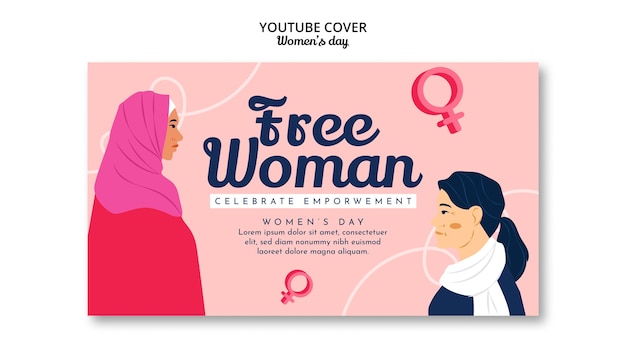 PSD gratuit modèle de couverture youtube pour la journée de la femme plate dessinée à la main