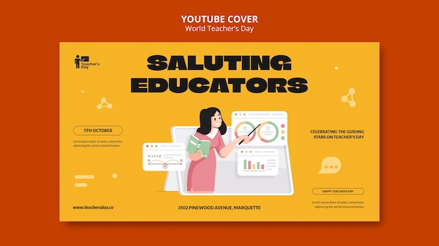 Modèle de couverture YouTube pour la journée mondiale des enseignants