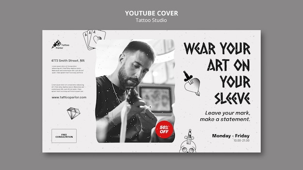 PSD gratuit modèle de couverture youtube pour studio de tatouage