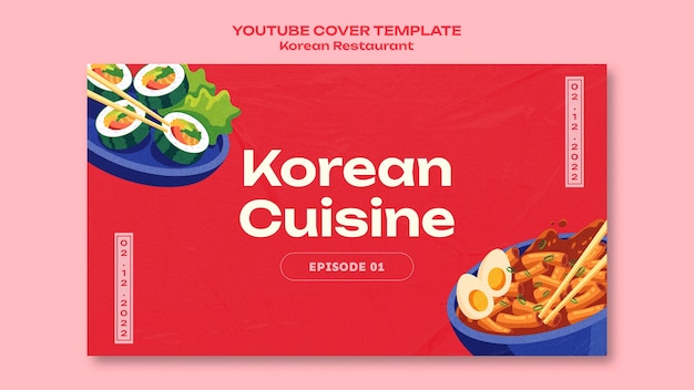 PSD gratuit modèle de couverture youtube de restaurant coréen