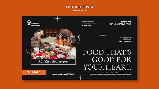 PSD gratuit modèle de couverture youtube de restaurant de cuisine délicieuse