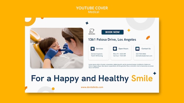 PSD gratuit modèle de couverture youtube de soins médicaux design plat