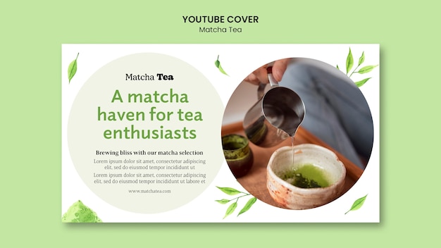 PSD gratuit modèle de couverture youtube de thé matcha