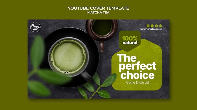 PSD gratuit modèle de couverture youtube de thé matcha