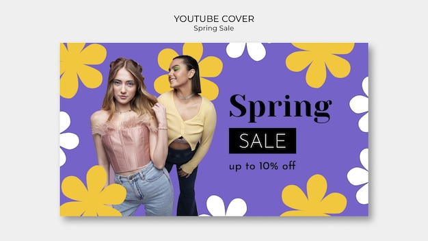PSD gratuit modèle de couverture youtube de vente de printemps floral