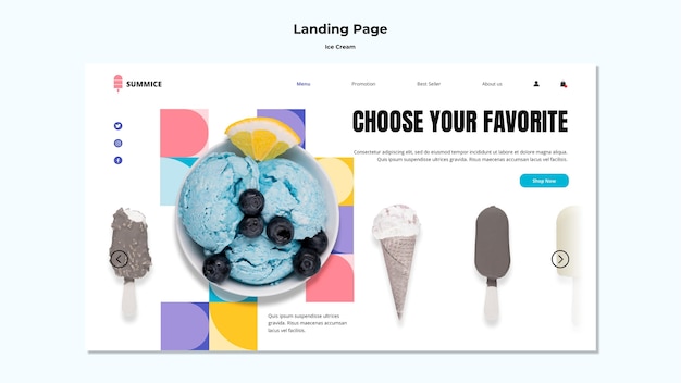 PSD gratuit modèle de crème glacée de page de destination