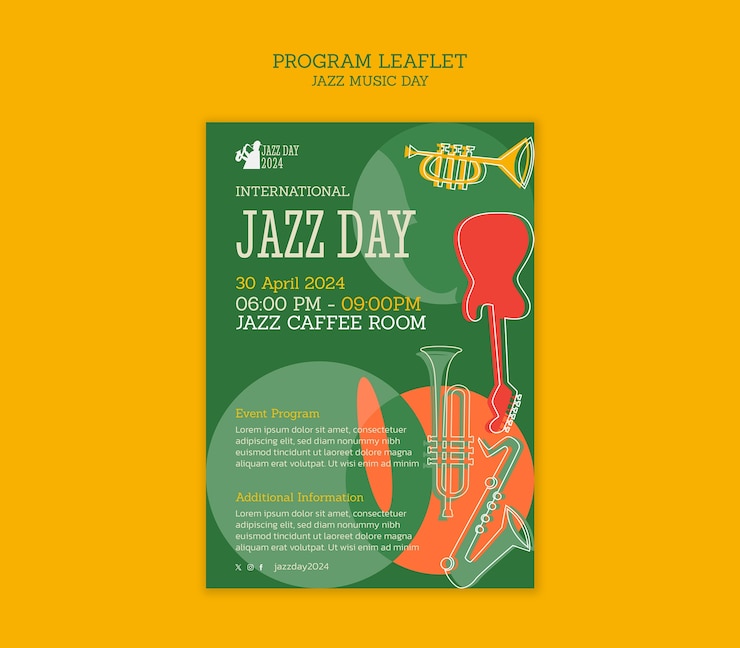 PSD gratuit modèle de dépliant pour la célébration de la journée du jazz