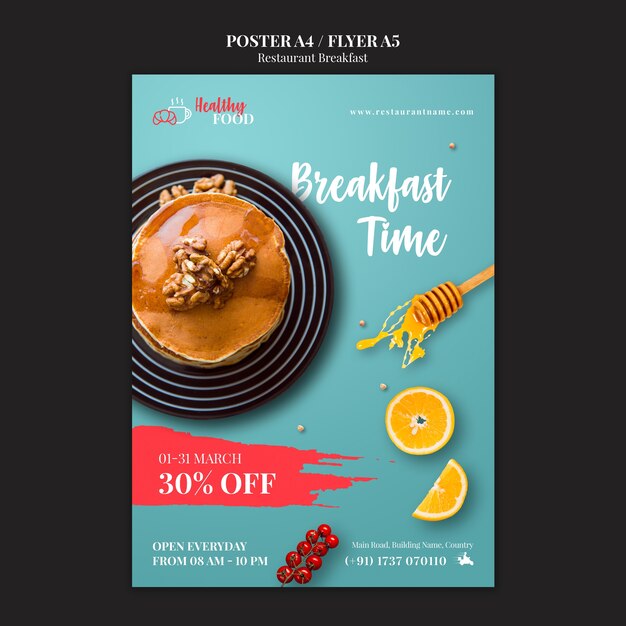 Modèle de dépliant de restaurant de petit déjeuner