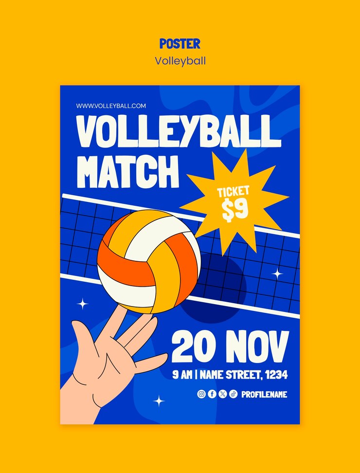 PSD gratuit modèle de dessin d'affiche de volley-ball