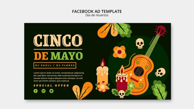 Modèle de dia de muertos design plat