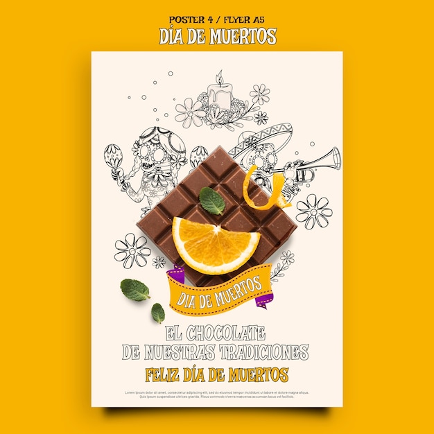 PSD gratuit modèle de dia de muertos design plat