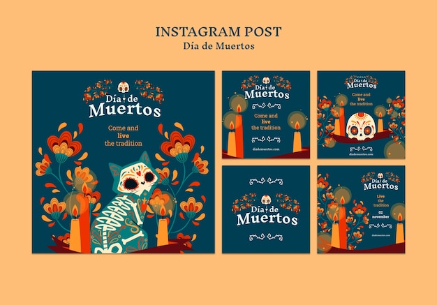 PSD gratuit modèle de dia de muertos design plat