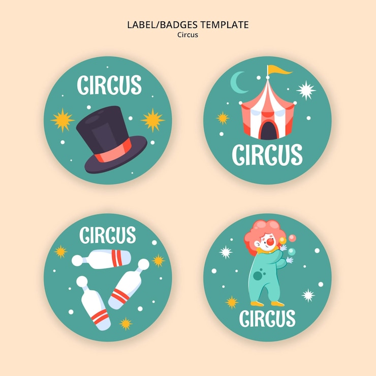 PSD gratuit modèle d'étiquettes amusantes de cirque