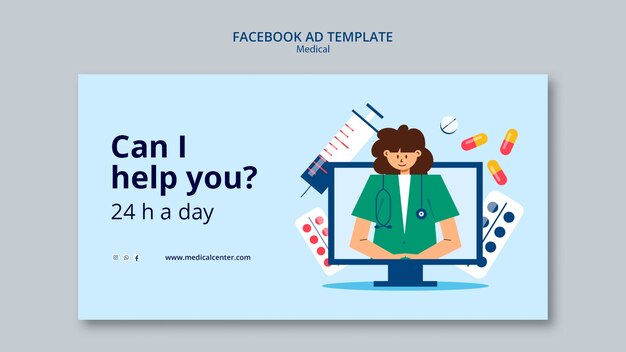 Modèle facebook d'aide médicale au design plat