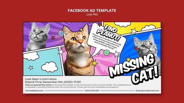 Le modèle Facebook de l'animal de compagnie perdu