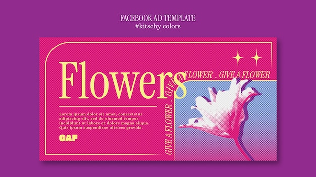 PSD gratuit le modèle de facebook aux couleurs kitsch et aux fleurs