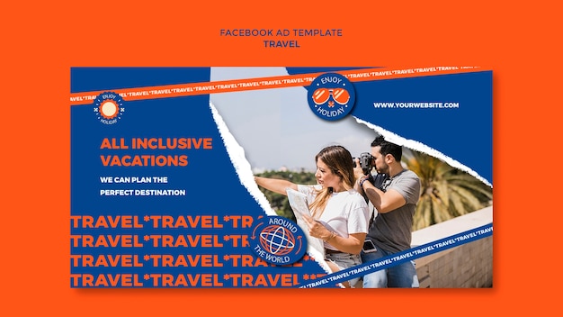 Modèle facebook d'aventure de voyage design plat