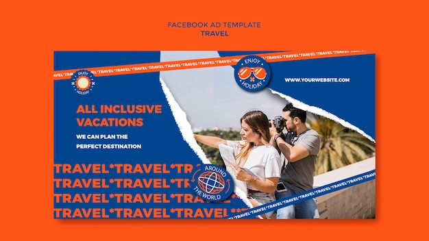 PSD gratuit modèle facebook d'aventure de voyage design plat