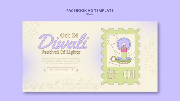 PSD gratuit modèle facebook de bougie design plat happy diwali