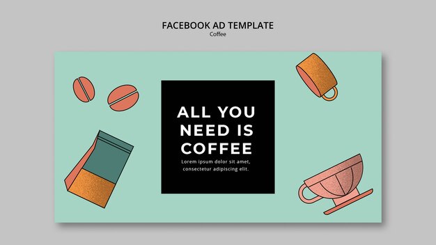 PSD gratuit modèle facebook de café dessiné à la main
