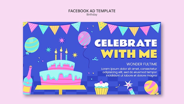 PSD gratuit modèle facebook de célébration d'anniversaire design plat