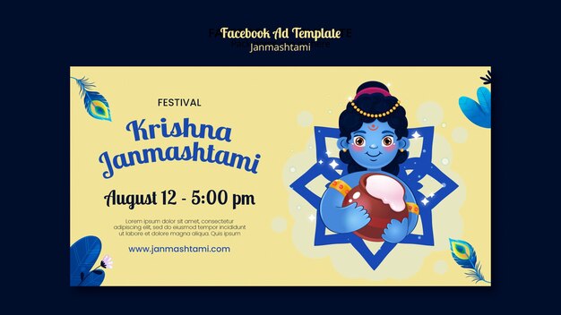 PSD gratuit modèle facebook de célébration janmashtami dessiné à la main