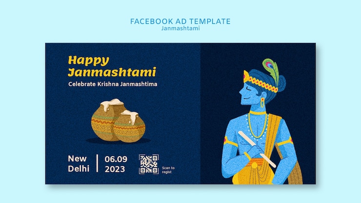 PSD gratuit modèle facebook de célébration janmashtami dessiné à la main