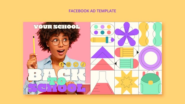 Modèle facebook de concept d'éducation au design plat