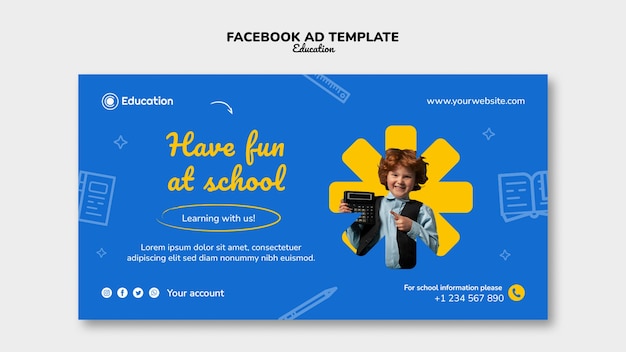 PSD gratuit modèle facebook de concept d'éducation dessiné à la main