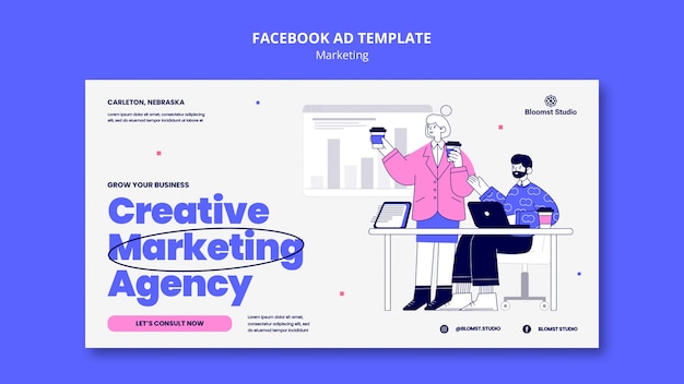 Modèle facebook de concept marketing dessiné à la main