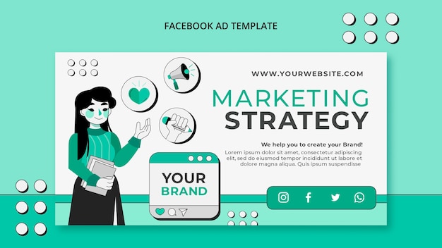 PSD gratuit modèle facebook de concept marketing dessiné à la main