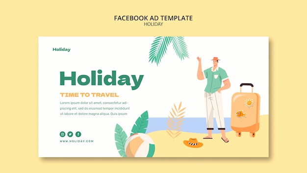 PSD gratuit modèle facebook de concept de vacances design plat