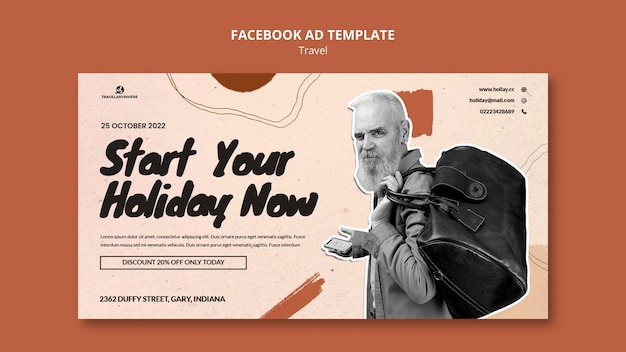 PSD gratuit modèle facebook de concept de voyage dessiné à la main