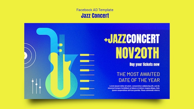 PSD gratuit modèle facebook de concert de jazz dégradé